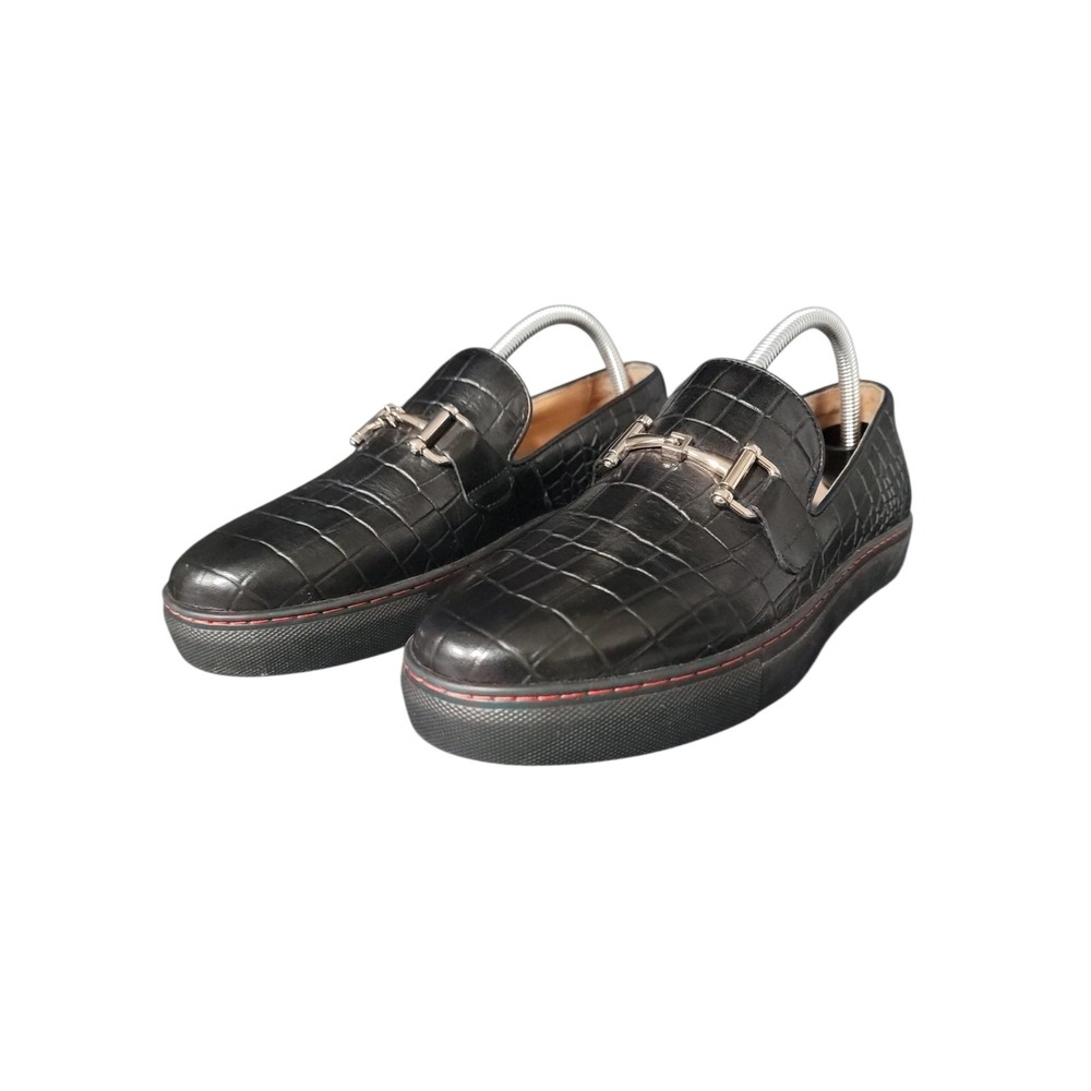 Marc Nolan Boardwalk Black Croc Embossed Leather Bit Loafers Men's 6 Slip On